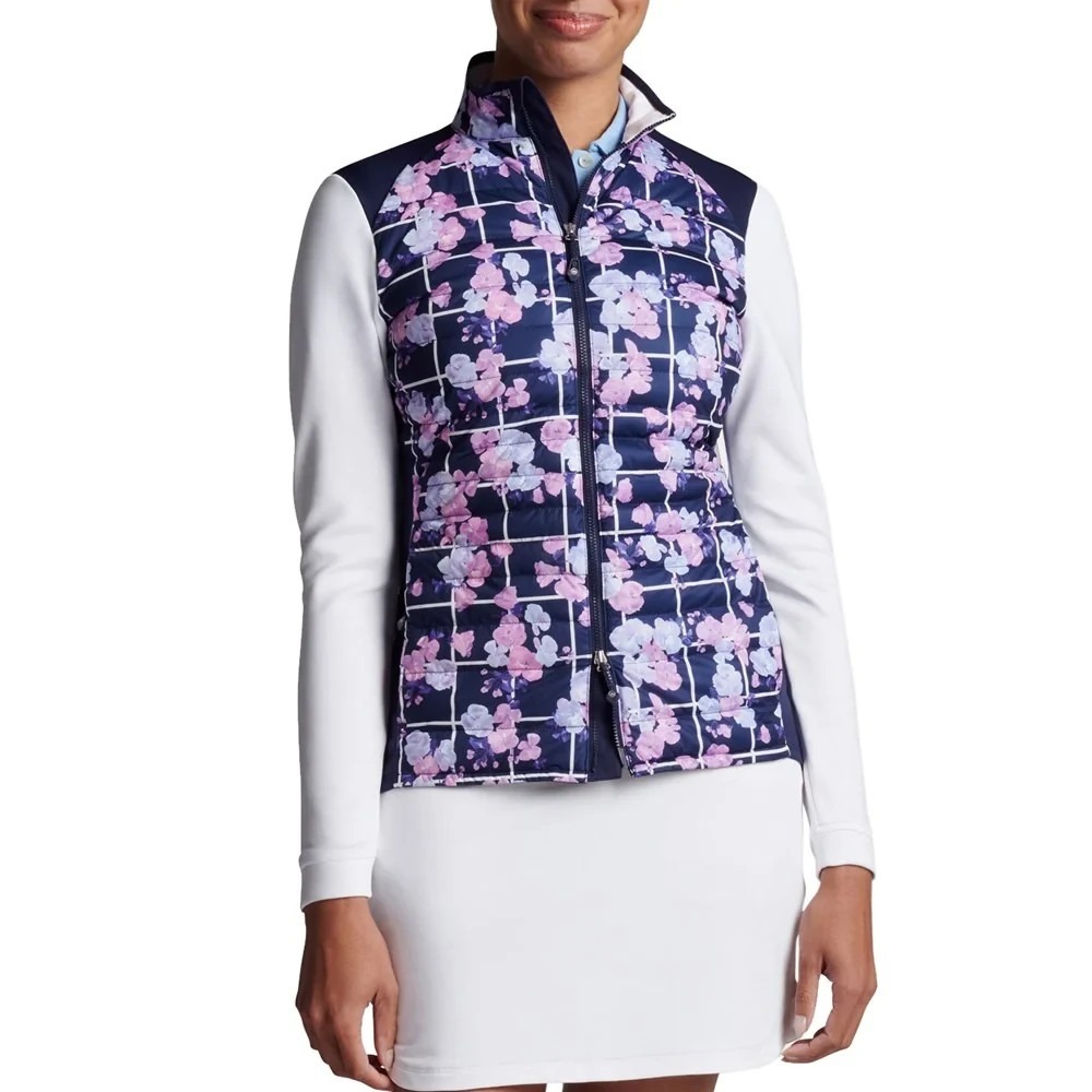 PETER MILLAR Jacket Women M Navy Floral Merge Hybrid Quilted Golf Preppy NEW